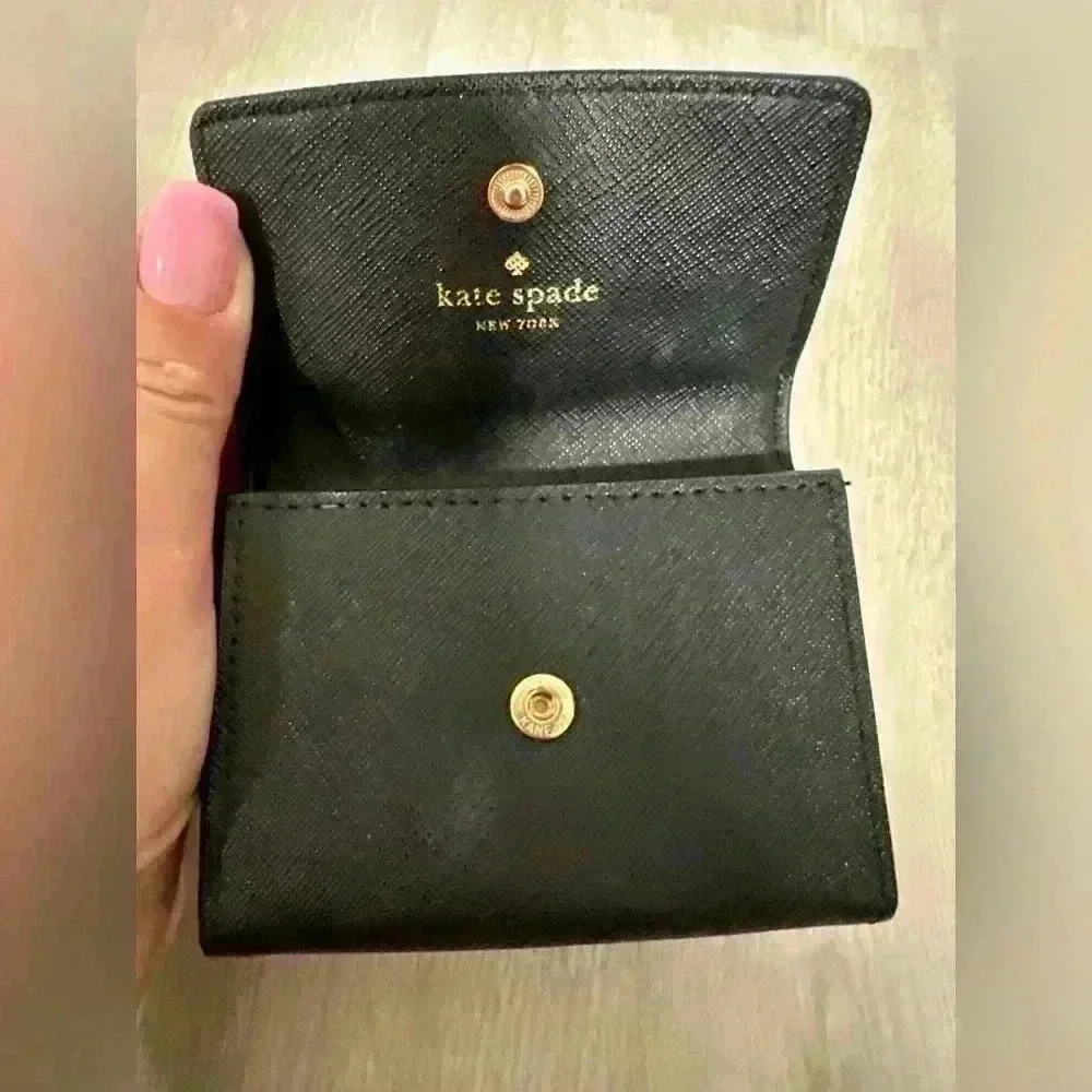Kate Spade New York Black Saffiano Leather Trifold Wallet Coin Purse Snap